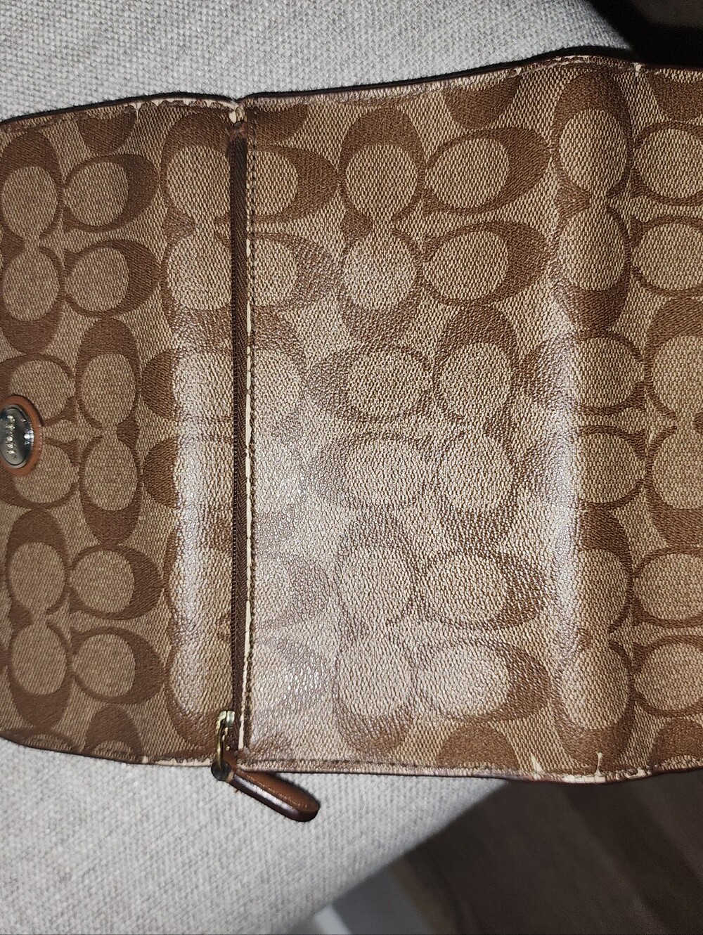 Coach Signature Brown Fold-Over Wallet - Picture 9 of 13